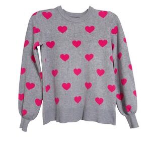 Marled Reunited Clothing Gray Pink Heart Sweater Size XS Valentine's Day EUC